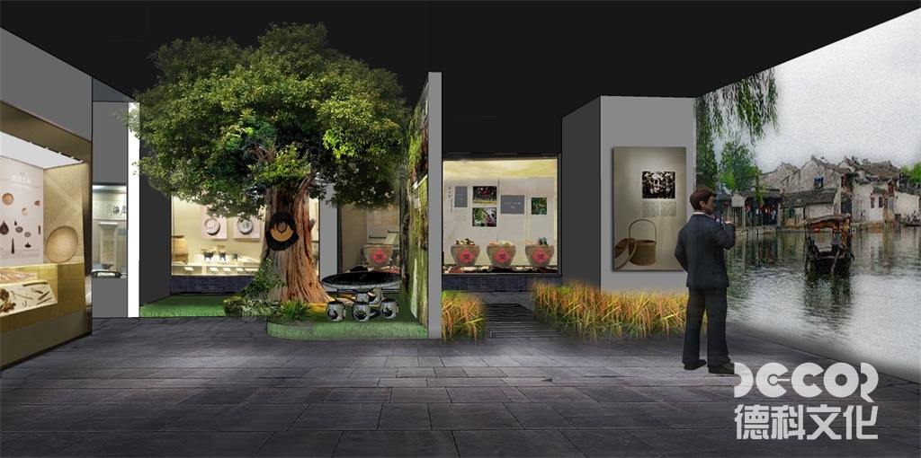 展厅设计师会如何利用展览布局来展示农耕文化？